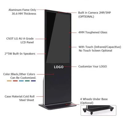 350cd/M2 Floor Standing Android Indoor Digital Display Screens 32/43/50/55/65