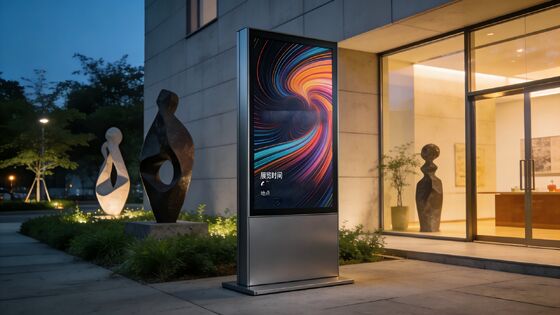 Outdoor Floor Standing Digital Signage with 2000 cd/m² Brightness, IP55 Protection Rating, and Android 11 Motherboard