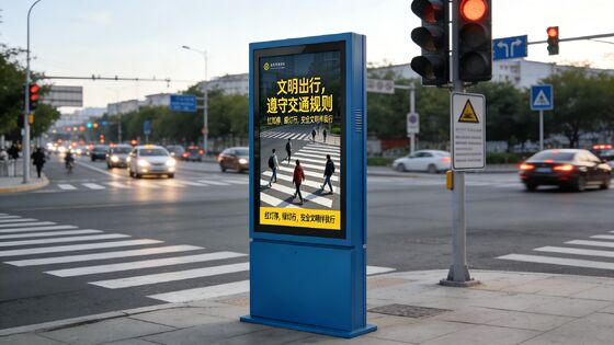 Outdoor Floor Standing Digital Signage with 2000 cd/m² Brightness, IP55 Protection Rating, and Android 11 Motherboard